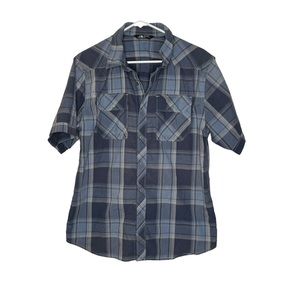 The North Face blue plaid button down shirt